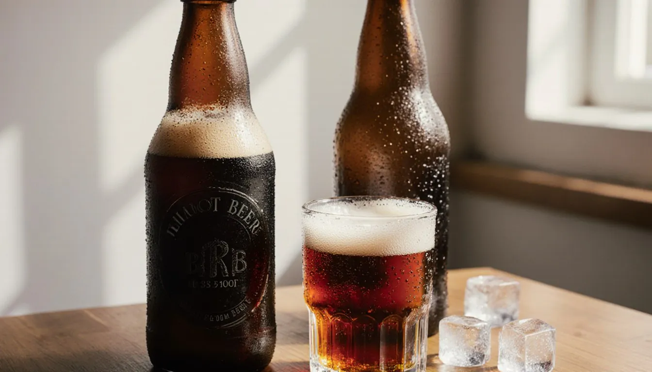 Glasses of dark root beer and reddish birch beer poured side by side for comparison