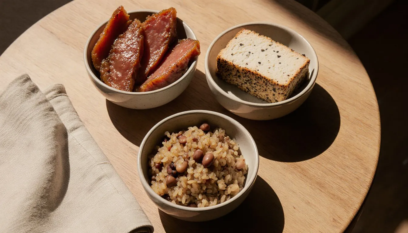 Bowls of seitan, tempeh, beans, and grains, four meat-free tofu substitute options